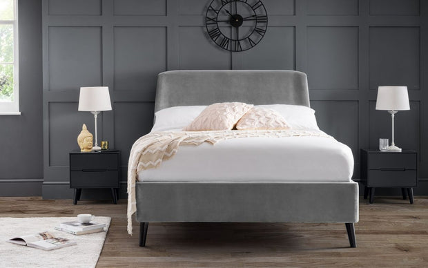 Fran Curved Velvet Bed - Grey