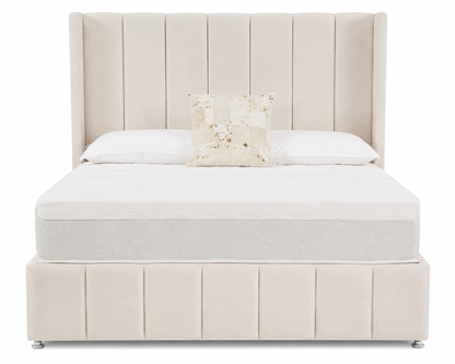 Double 4'6 - Cream Fabric Divan Base with Winged Headboard & Footboard – Ex Display