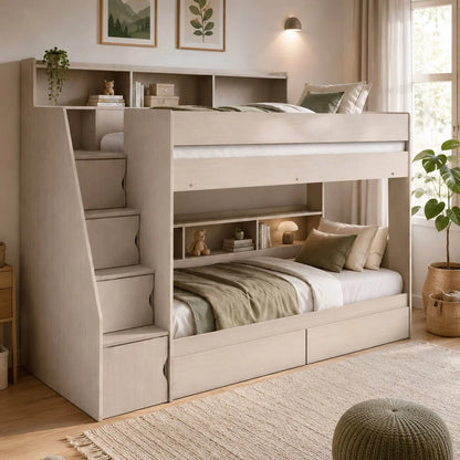 Camelot Staircase Bunk Bed - White, Anthracite & Nordic White Wood Effect