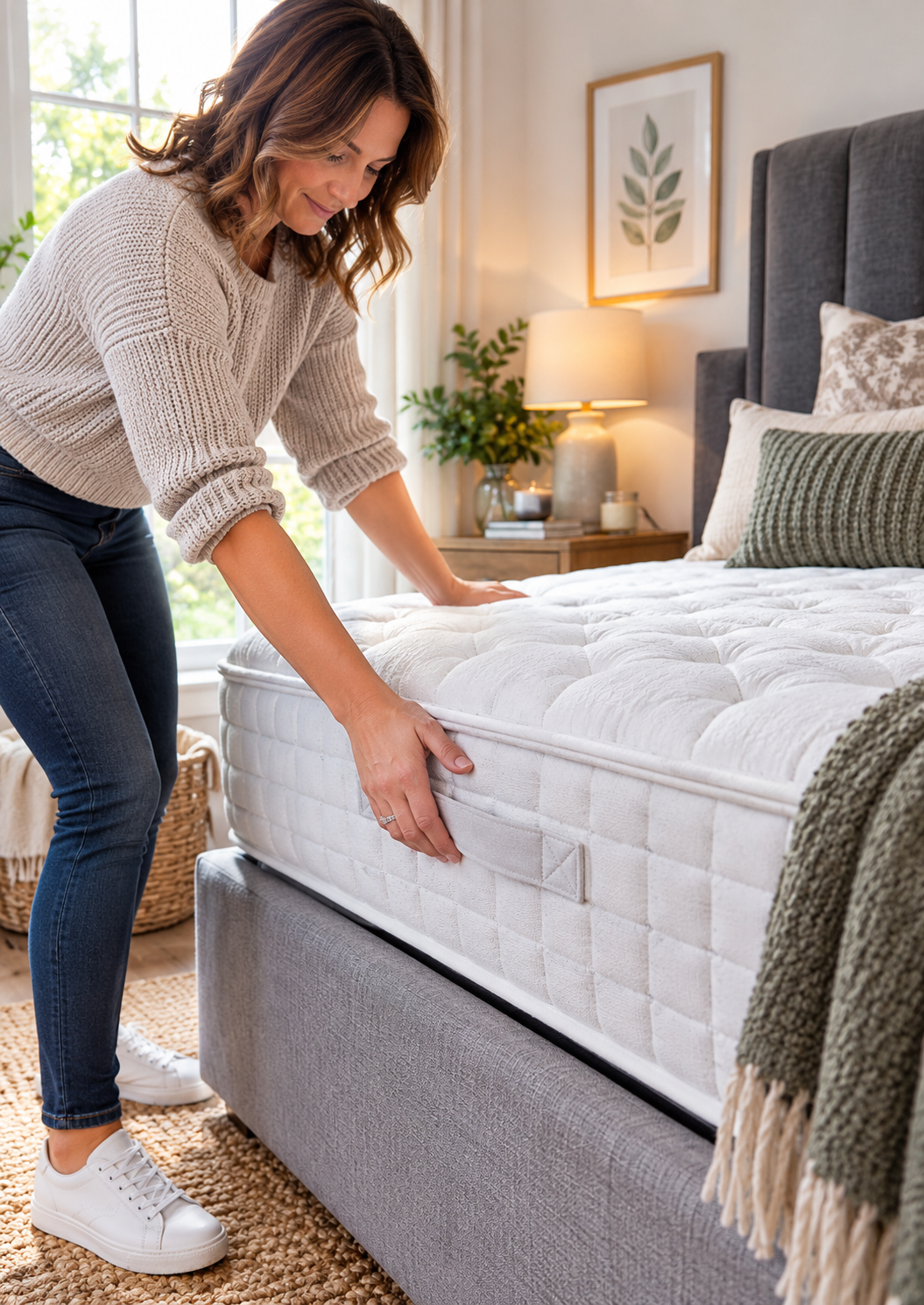 Person caring for a mattress to keep it clean and in good condition.