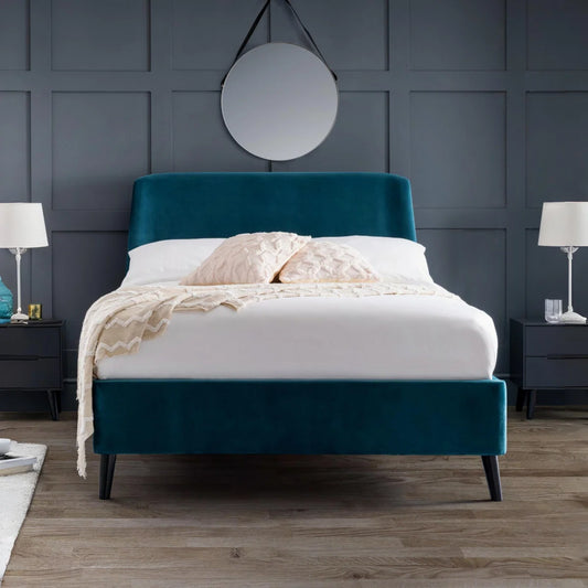 Fran Curved Velvet Bed - Teal & Grey