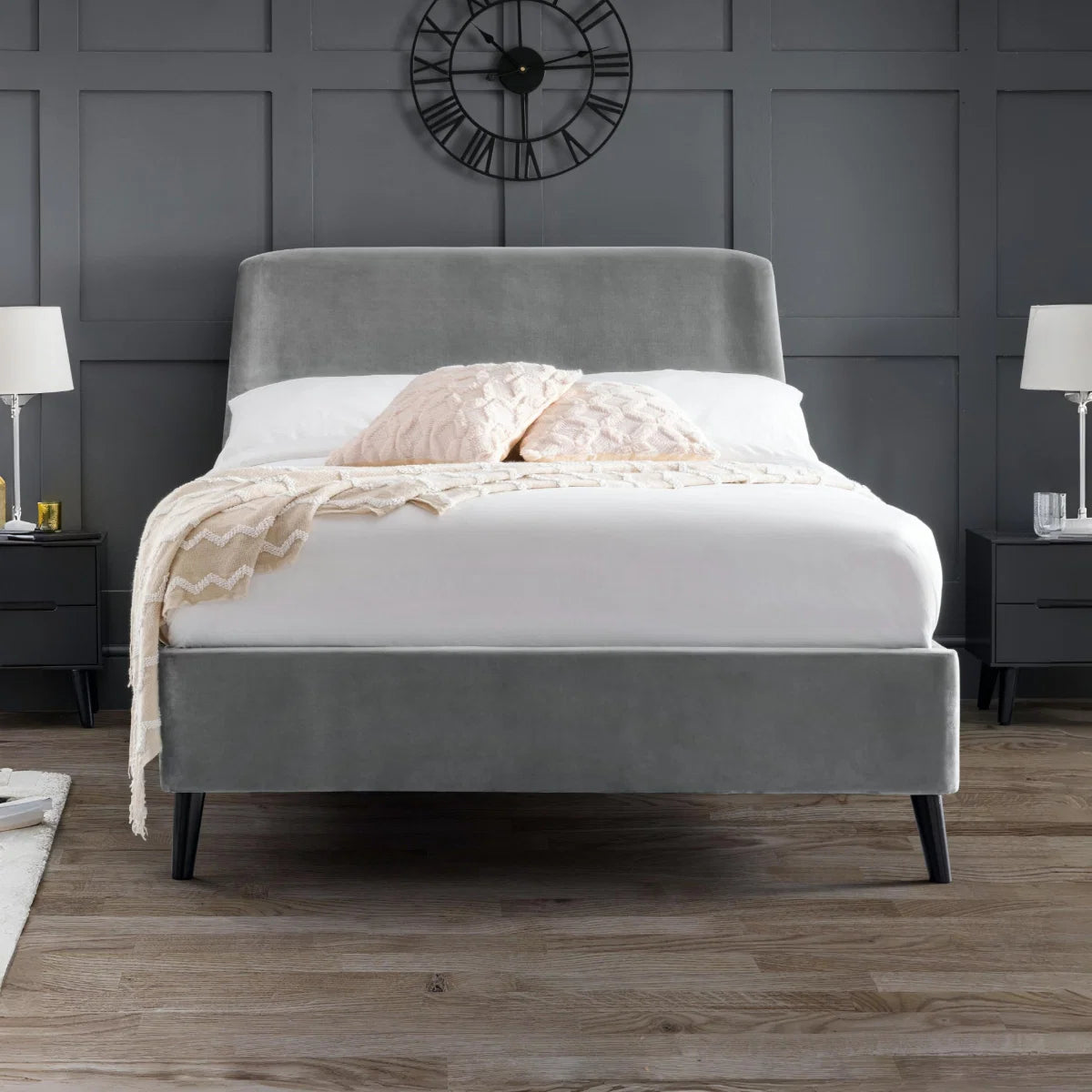 Fran Curved Velvet Bed - Teal & Grey