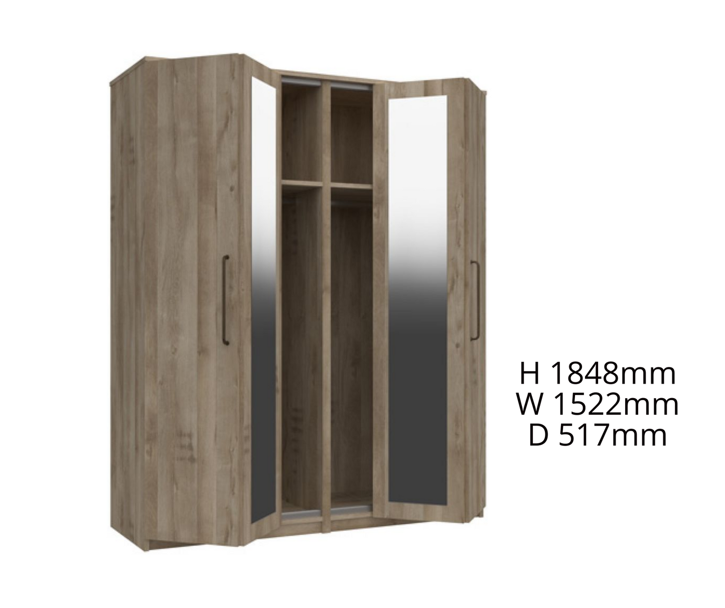 Oliver 4 Door Bifold Wardrobe with Mirrors