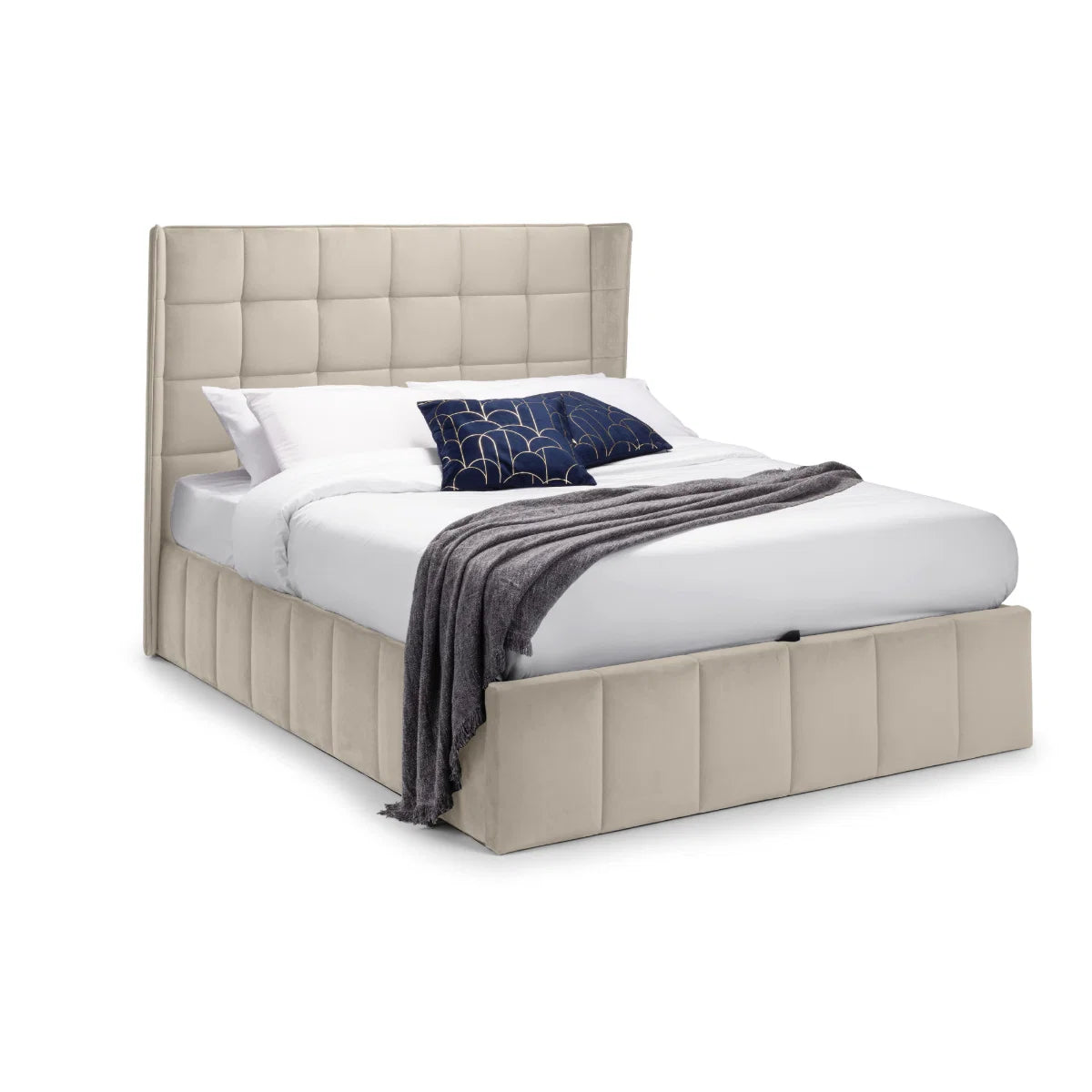 Grace Storage Ottoman Bed - Light Grey & Cream