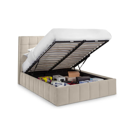 Grace Storage Ottoman Bed - Light Grey & Cream
