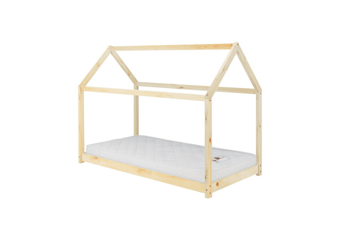 House Bed Frame - Pine, White & Grey