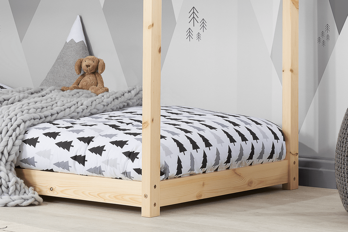 House Bed Frame - Pine, White & Grey