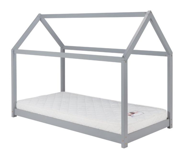 House Bed Frame - Pine, White & Grey