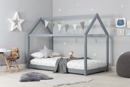 House Bed Frame - Pine, White & Grey