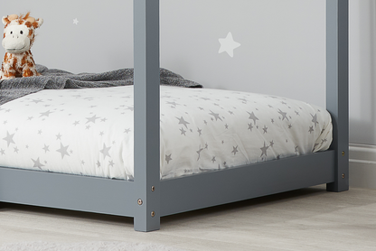 House Bed Frame - Pine, White & Grey