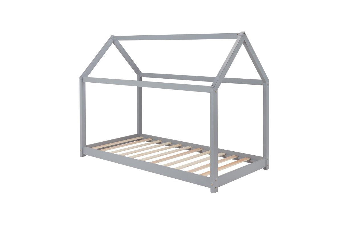 House Bed Frame - Pine, White & Grey