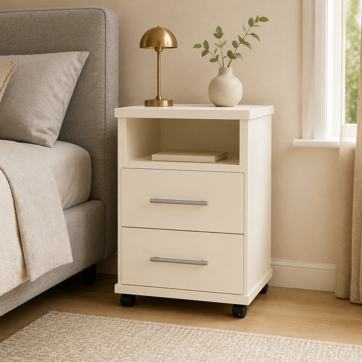 Flow 2 Drawer Bedside Table with Open Shelf