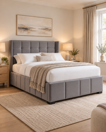 Grace Storage Ottoman Bed - Light Grey & Cream