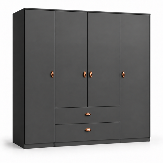 Copenhagen 4 Door Tall Wardrobe Combination with 2 Drawers