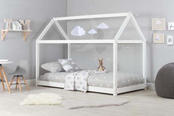 House Bed Frame - Pine, White & Grey