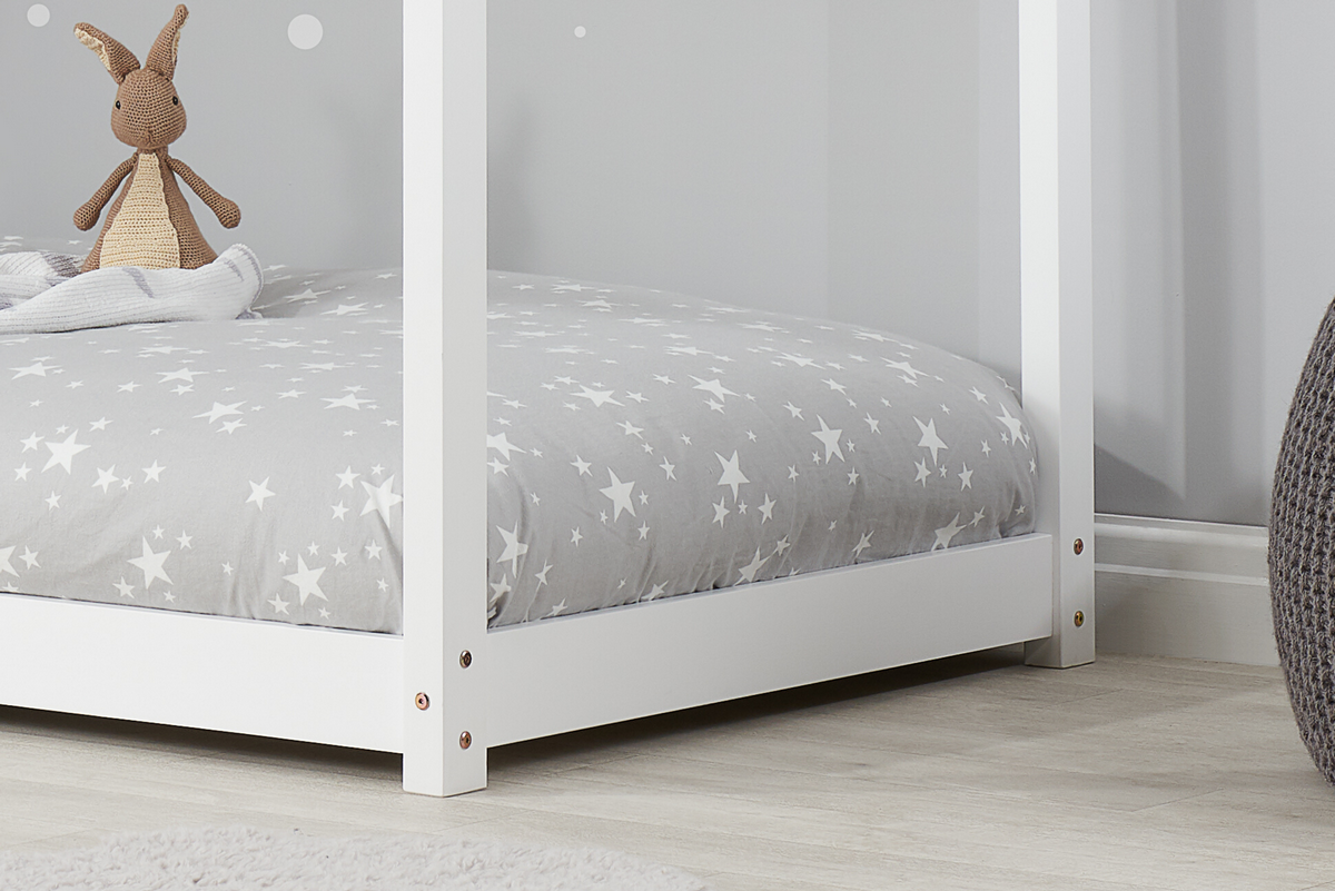 House Bed Frame - Pine, White & Grey