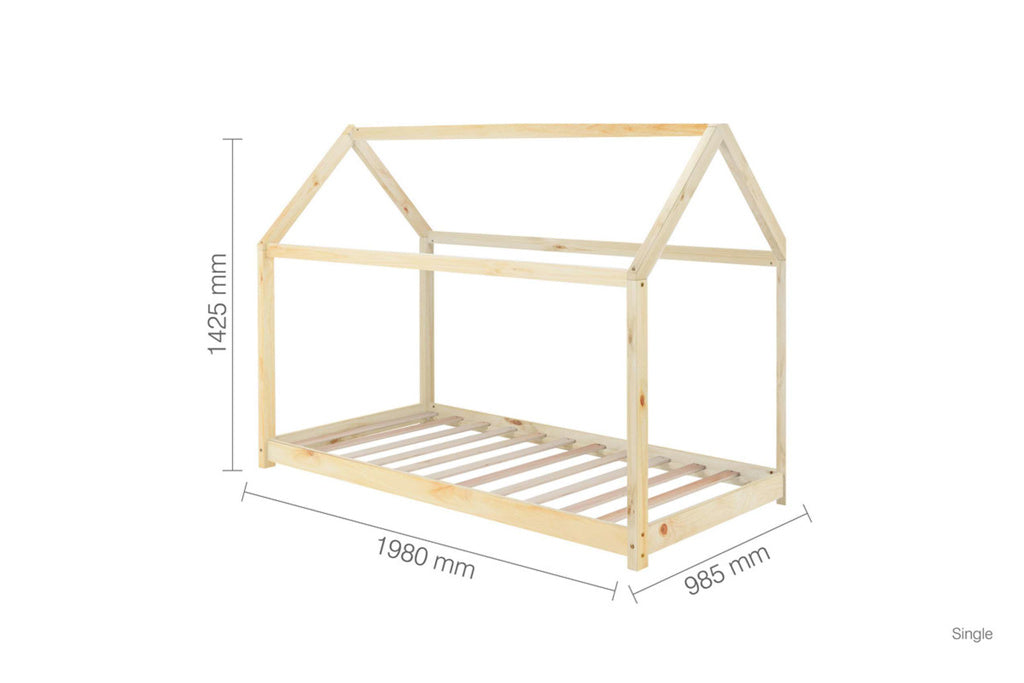 House Bed Frame - Pine, White & Grey