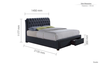 Valentino 2 Drawer Bed Frame - Grey & Charcoal