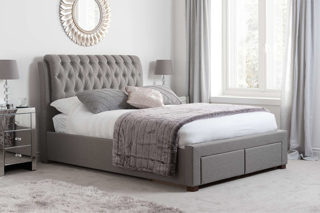 Valentino 2 Drawer Bed Frame - Grey & Charcoal