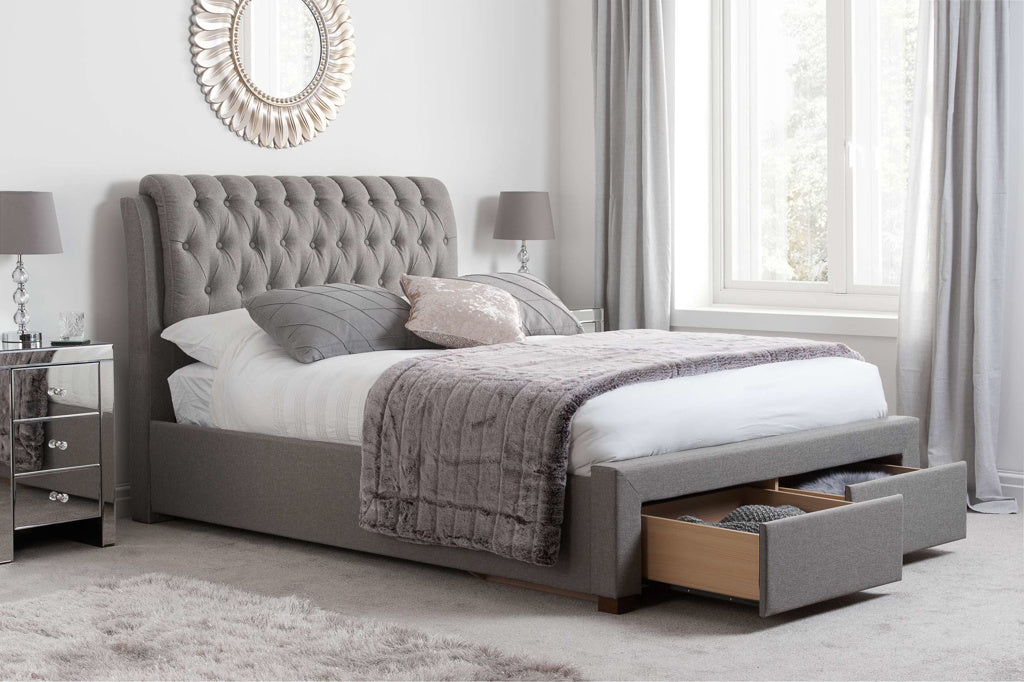 Valentino 2 Drawer Bed Frame - Grey & Charcoal