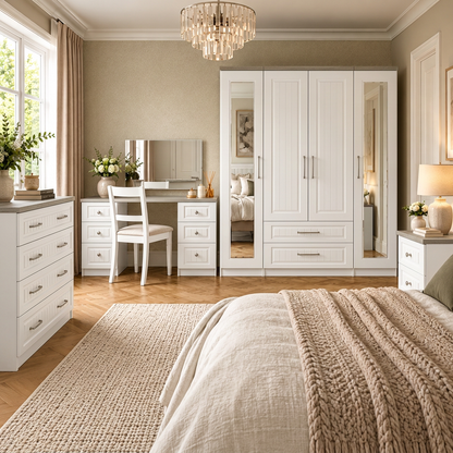 White furniture with cool grey oak tops