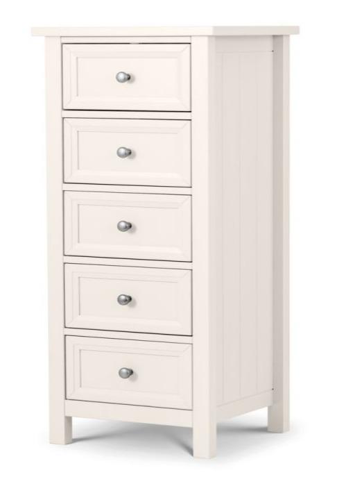 Mandy 5 Drawer Tall Chest Of Drawers - Surf White